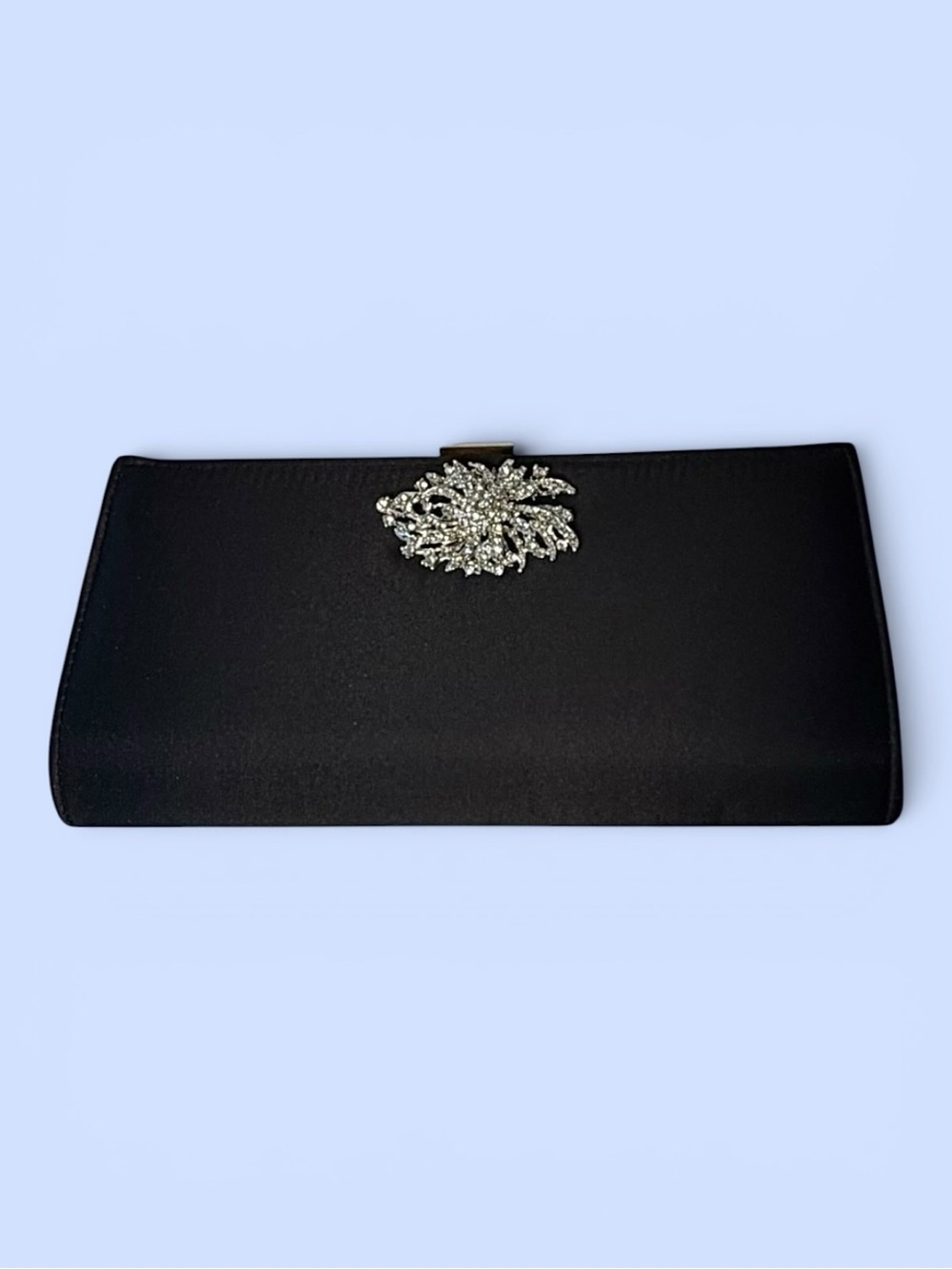 NWT Adrianna Papell Stacee Black Satin Rhinestone Evening Clutch Crossbody NWT